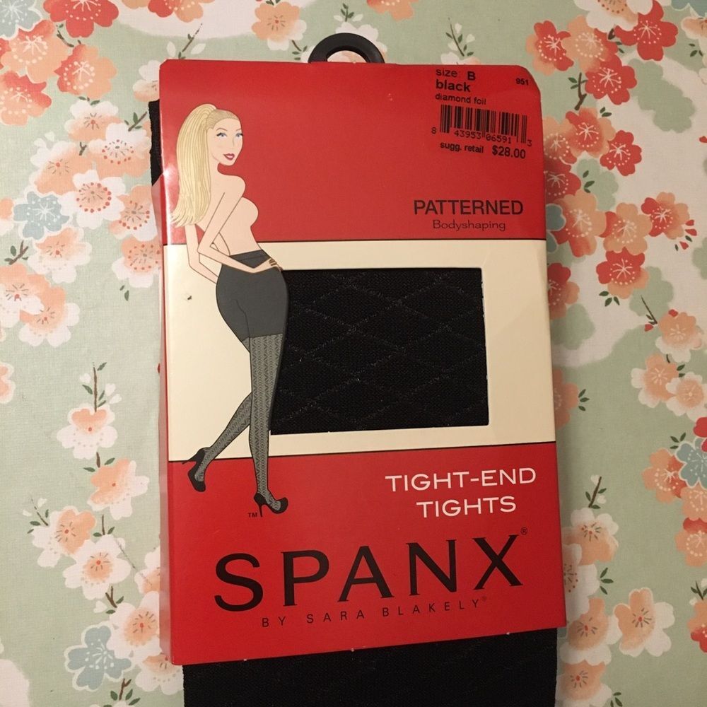 Spanx tight end tights size B black patterned Harlequin sheer pantyhose new